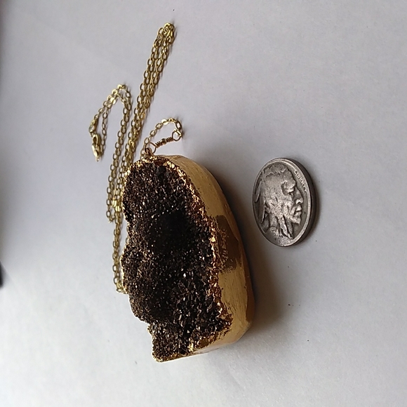 VTG EST. 18K /STERLING SILVER Vermeil NATURAL Druzy Heart Pendant Necklace 440ct - Picture 8 of 16